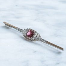 Load image into Gallery viewer, Antique Art Deco era Tourmaline with Rose-Cut Diamonds Bar Brooch
