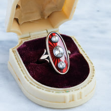 Load image into Gallery viewer, Georgian Antique Napoleon I Red Enamel with Rose Cut Diamonds Marquis Ring
