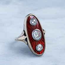 Load image into Gallery viewer, Georgian Antique Napoleon I Red Enamel with Rose Cut Diamonds Marquis Ring
