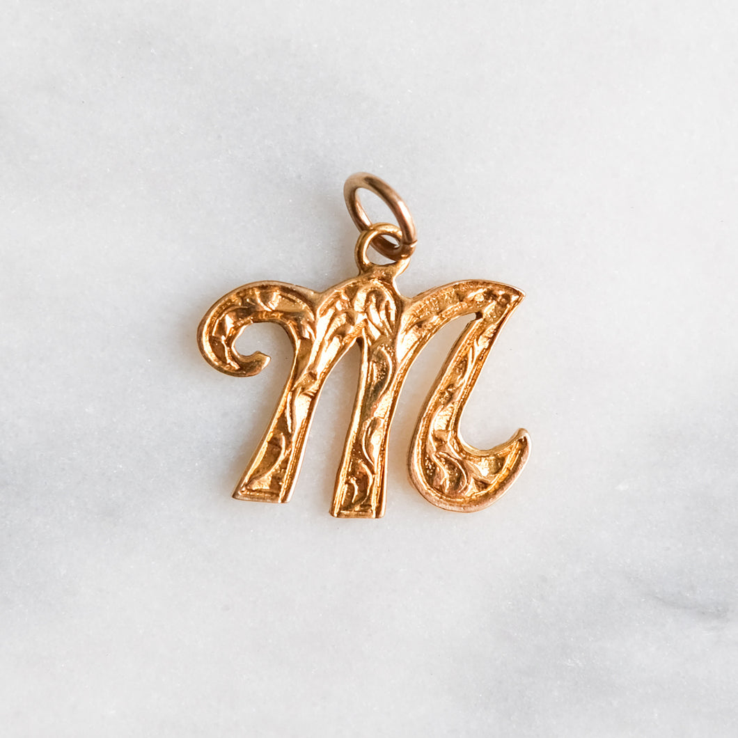 Vintage Engraved Letter M Charm / Pendant