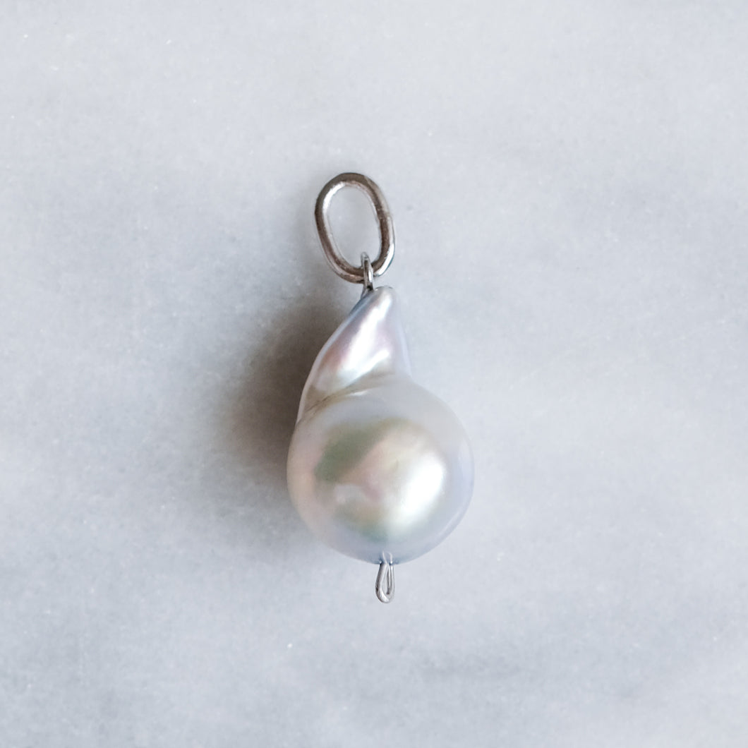 Antique Edwardian Baroque Pearl Pendant with Platinum Wire and 18K White Gold Bail