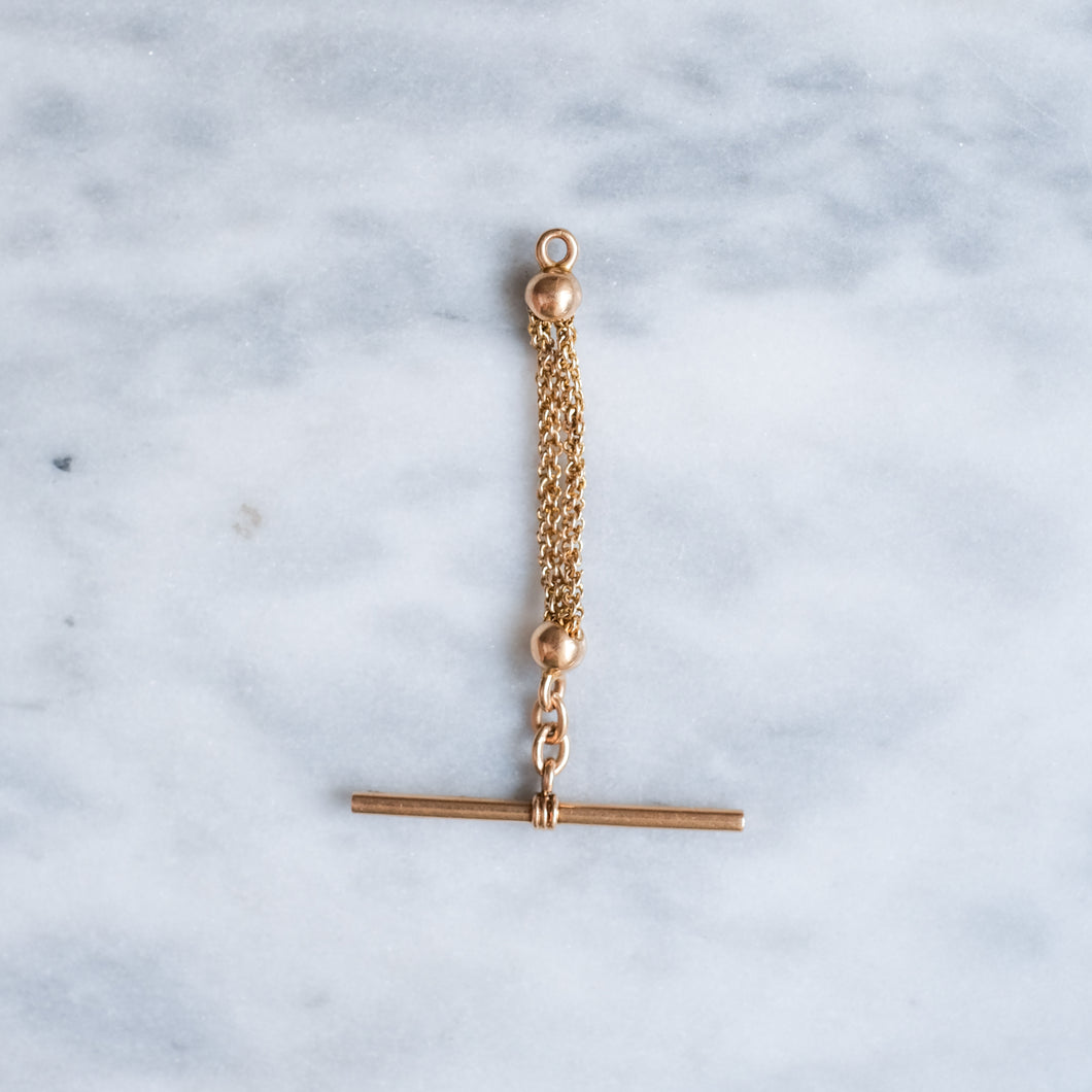 14K Rose Gold T-Bar with attached double spiga-link short chain