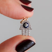 Load image into Gallery viewer, RESERVED for S: Vintage 14K Yellow and White Gold Evil Eye and Hamsa Diamond Pendant
