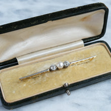 Load image into Gallery viewer, Antique Art Deco Pearl and Old Cut Diamond Bar Brooch

