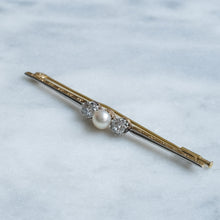 Load image into Gallery viewer, Antique Art Deco Pearl and Old Cut Diamond Bar Brooch
