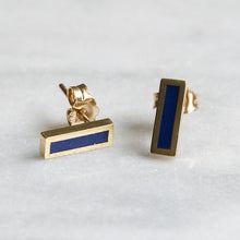 Load image into Gallery viewer, 18K Yellow Gold Lapis Lazuli Inlay Bar Stud Earrings by Jennifer Meyer
