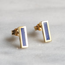 Load image into Gallery viewer, 18K Yellow Gold Lapis Lazuli Inlay Bar Stud Earrings by Jennifer Meyer
