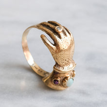 Load image into Gallery viewer, Vintage Opal, Ruby and Diamond Gloved Hand Ring
