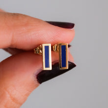 Load image into Gallery viewer, 18K Yellow Gold Lapis Lazuli Inlay Bar Stud Earrings by Jennifer Meyer
