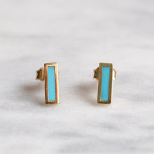 Load image into Gallery viewer, 18K Yellow Gold Turquoise Inlay Bar Stud Earrings by Jennifer Meyer
