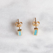 Load image into Gallery viewer, 18K Yellow Gold Turquoise Inlay Bar Stud Earrings by Jennifer Meyer
