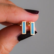 Load image into Gallery viewer, 18K Yellow Gold Turquoise Inlay Bar Stud Earrings by Jennifer Meyer
