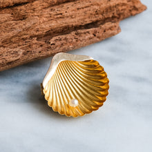 Load image into Gallery viewer, Antique Scallop Shell with Pearl Brooch
