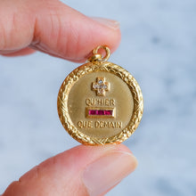Load image into Gallery viewer, Vintage Large 1950s Round Laurel Wreath QU'HIER QUE DEMAIN Augis Pendant
