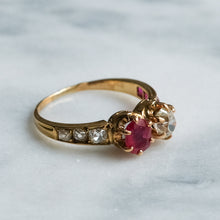 Load image into Gallery viewer, Antique Victorian Burmese Ruby and Diamond Toi et Moi Ring
