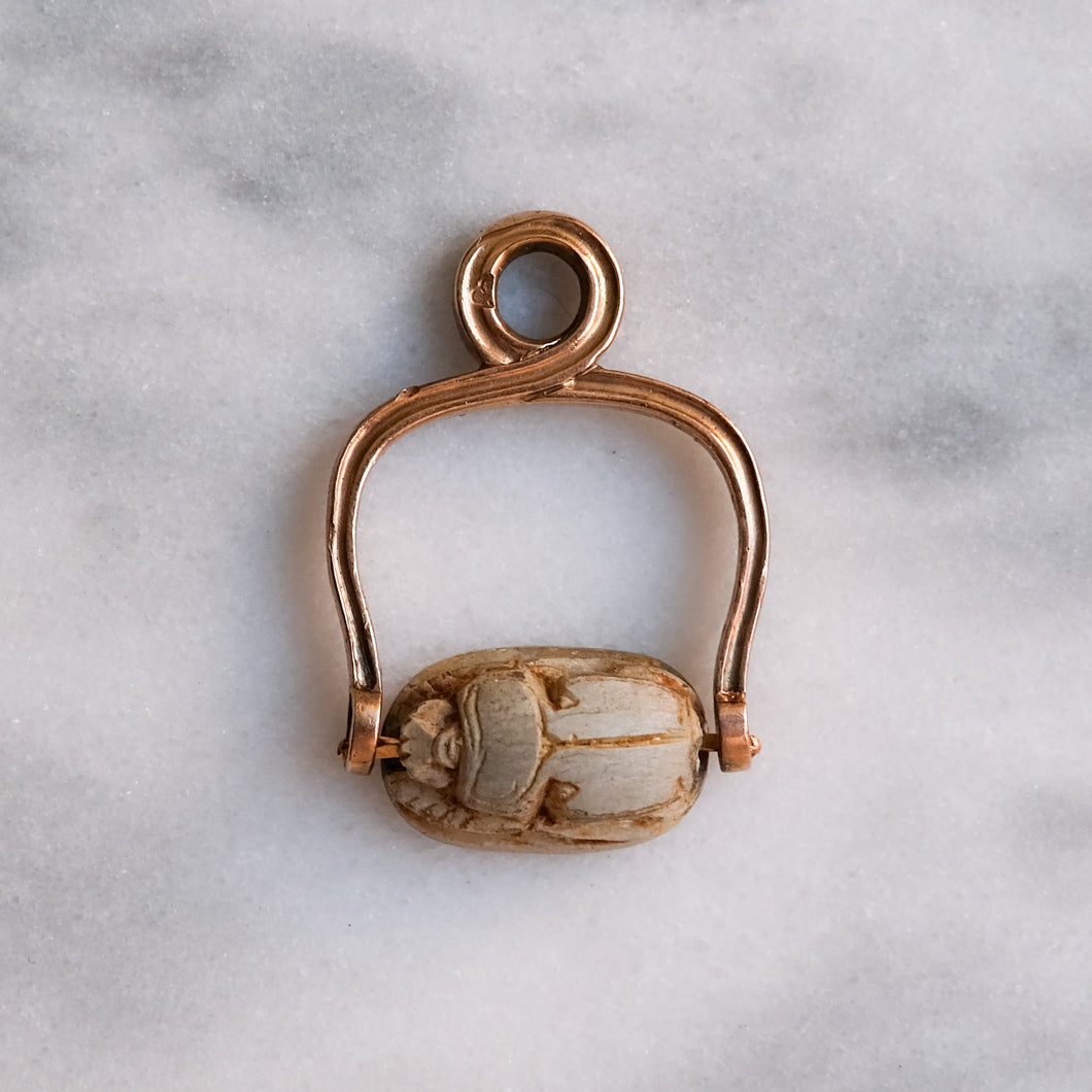 Antique Egyptian Revival Carved Scarab Amulet Pendant