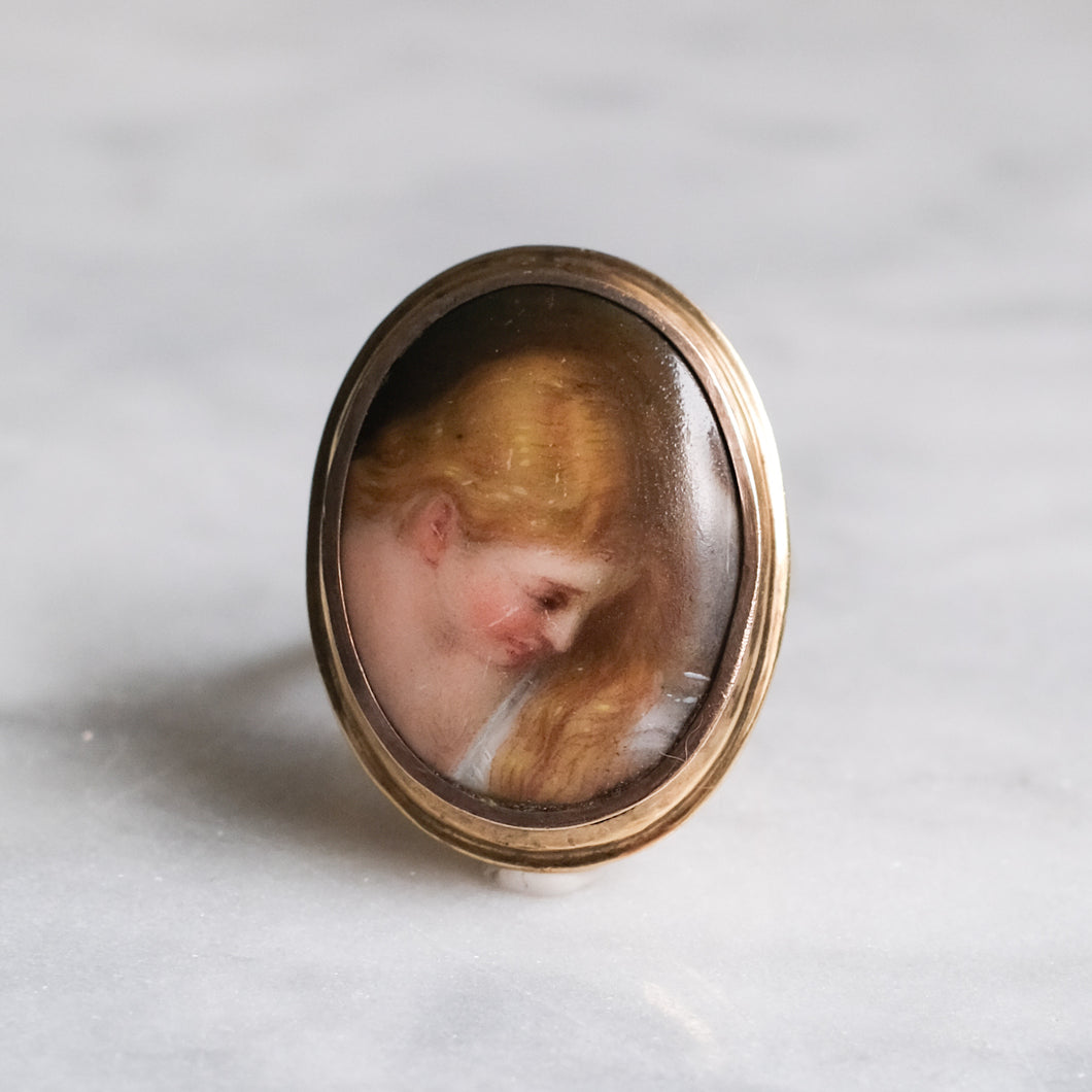 Antique Victorian Rose Gold Miniature Portrait Ring