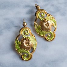 Load image into Gallery viewer, Art Nouveau Repousse Enamel Hibiscus Floral Earrings
