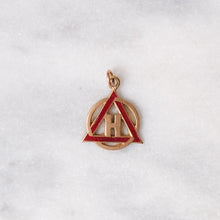 Load image into Gallery viewer, Vintage 14K Rose Gold Circle, Triangle with Letter H Red Enamel Charm
