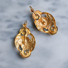 Load image into Gallery viewer, Art Nouveau Repousse Enamel Hibiscus Floral Earrings
