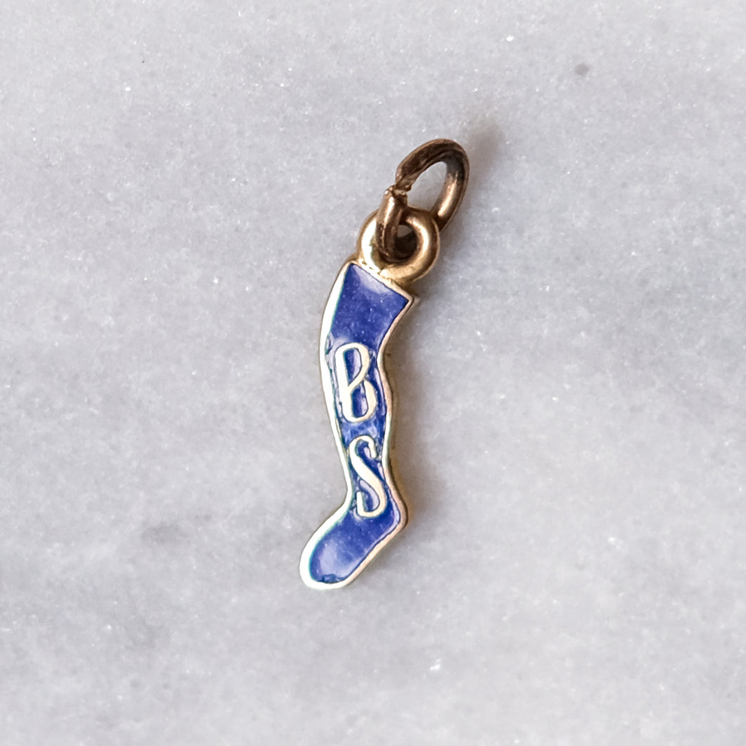 Vintage 10K Yellow Gold Blue Enamel Sock Charm