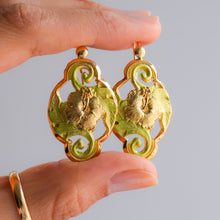 Load image into Gallery viewer, Art Nouveau Repousse Enamel Hibiscus Floral Earrings
