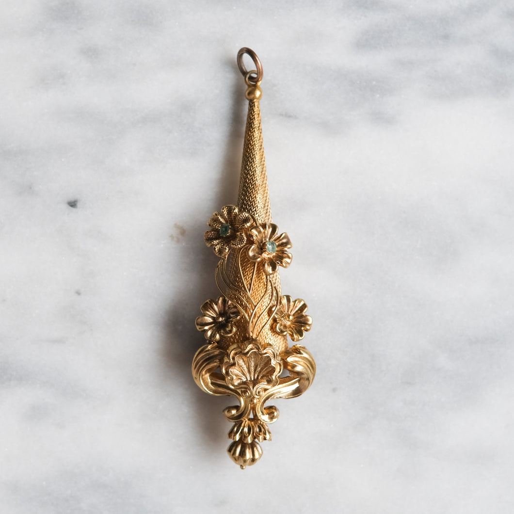 Antique Georgian 18K Rose Gold Aquamarine Floral Torpedo Pendant