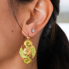 Load image into Gallery viewer, Art Nouveau Repousse Enamel Hibiscus Floral Earrings
