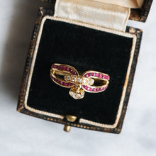 Load image into Gallery viewer, Vintage 18K Yellow Gold Diamond Ruby with Heart Charm Ring by Mouawad
