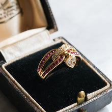 Load image into Gallery viewer, Vintage 18K Yellow Gold Diamond Ruby with Heart Charm Ring by Mouawad
