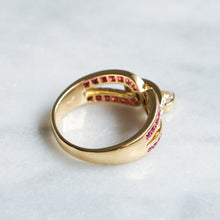 Load image into Gallery viewer, Vintage 18K Yellow Gold Diamond Ruby with Heart Charm Ring by Mouawad
