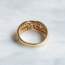 Load image into Gallery viewer, Vintage 18K Yellow Gold Diamond Ruby with Heart Charm Ring by Mouawad
