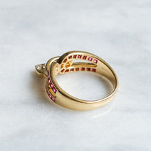 Load image into Gallery viewer, Vintage 18K Yellow Gold Diamond Ruby with Heart Charm Ring by Mouawad
