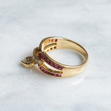 Load image into Gallery viewer, Vintage 18K Yellow Gold Diamond Ruby with Heart Charm Ring by Mouawad
