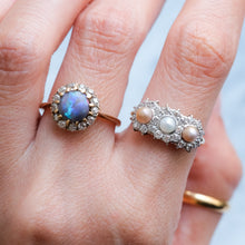 Load image into Gallery viewer, Antique Opal Old Cut Diamond Cluster Ring
