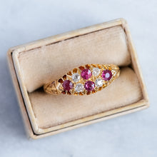 Load image into Gallery viewer, Antique Edwardian Double Row Ruby and Diamond Boat Ring
