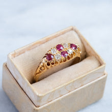 Load image into Gallery viewer, Antique Edwardian Double Row Ruby and Diamond Boat Ring

