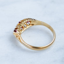 Load image into Gallery viewer, Antique Edwardian Double Row Ruby and Diamond Boat Ring
