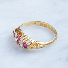 Load image into Gallery viewer, Antique Edwardian Double Row Ruby and Diamond Boat Ring
