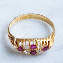Load image into Gallery viewer, Antique Edwardian Double Row Ruby and Diamond Boat Ring
