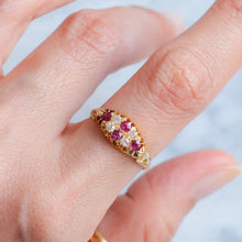 Load image into Gallery viewer, Antique Edwardian Double Row Ruby and Diamond Boat Ring
