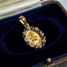 Load image into Gallery viewer, Vintage Oval QU'HIER QUE DEMAIN Augis Pendant with Ruby and Diamond Border
