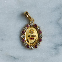 Load image into Gallery viewer, Vintage Oval QU'HIER QUE DEMAIN Augis Pendant with Ruby and Diamond Border
