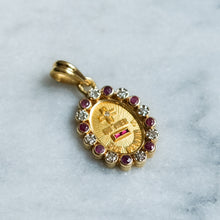 Load image into Gallery viewer, Vintage Oval QU'HIER QUE DEMAIN Augis Pendant with Ruby and Diamond Border
