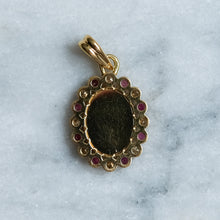 Load image into Gallery viewer, Vintage Oval QU'HIER QUE DEMAIN Augis Pendant with Ruby and Diamond Border
