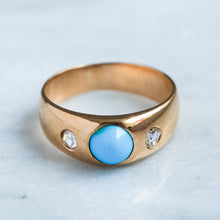 Load image into Gallery viewer, Antique Victorian/Napoléon III era French Flush-Set Turquoise and Rose-Cut Diamond Ring
