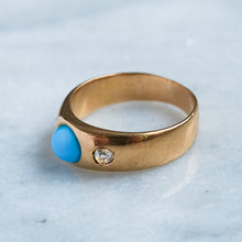 Load image into Gallery viewer, Antique Victorian/Napoléon III era French Flush-Set Turquoise and Rose-Cut Diamond Ring
