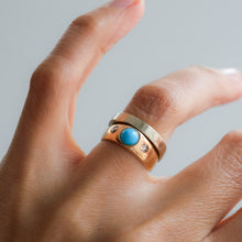 Load image into Gallery viewer, Antique Victorian/Napoléon III era French Flush-Set Turquoise and Rose-Cut Diamond Ring
