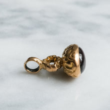 Load image into Gallery viewer, Antique Floral Chased Cabochon Garnet Fob Pendant
