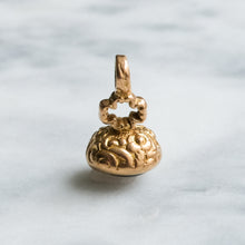 Load image into Gallery viewer, Antique Floral Chased Cabochon Garnet Fob Pendant
